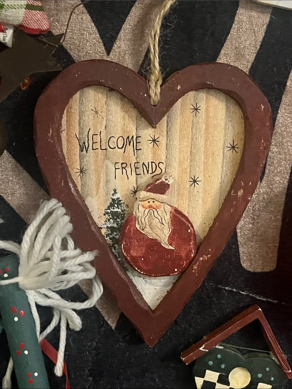 17pc Holiday  Mixed Rustic woodsy Ornaments Set - Fabric , Wooden Metal 27